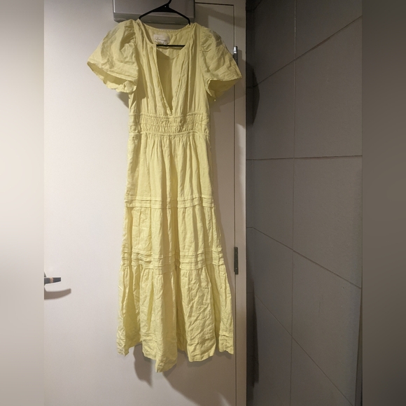 Anthropologie - The Somerset Maxi Dress Tiered: Linen | Lemon Yellow | Size XSP - Picture 15 of 17